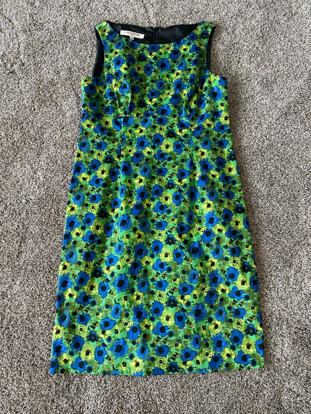 Evan Picone Blue & Green Floral Sheath Dress